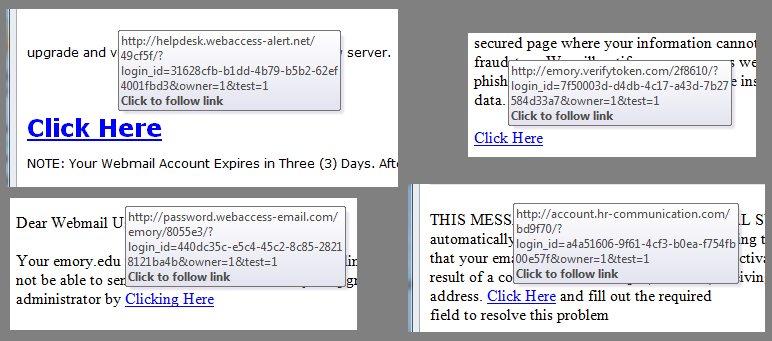 Examples of non Emory URLs in email links