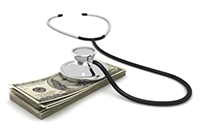 Photo of stethoscope & dollars