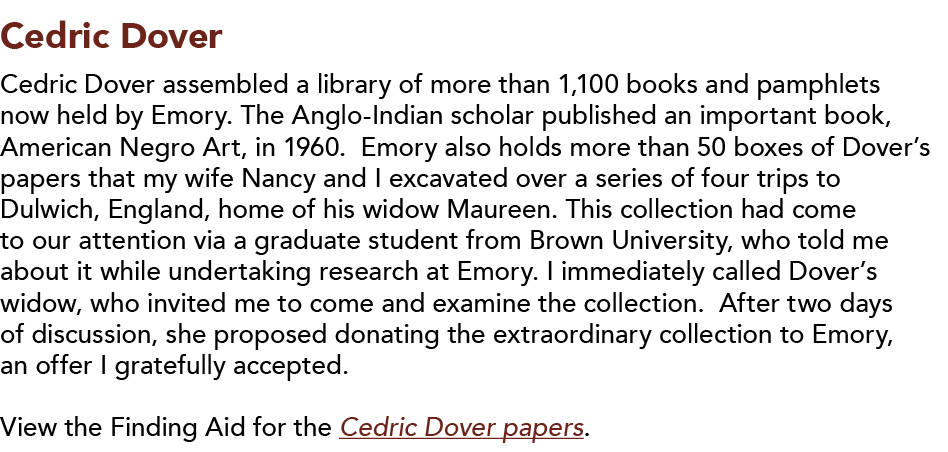 Cedric Dover  Cedric Dover assembled a library of more than 1,100 books and pamphlets now held by Emory  The Anglo-In   