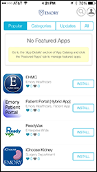 Screen shot of Emory mobile app catalog