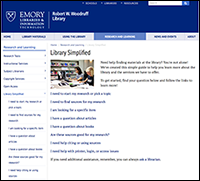 Screen image of Library web page