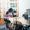 Photo of a student in the Rose Library