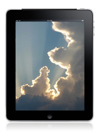 Photo of an iPad with clouds