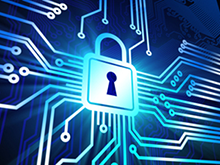 Graphic of padlock and network